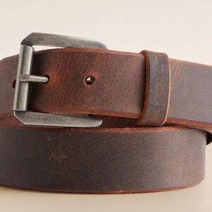 Classic Brown Leather Belt with Silver Buckle